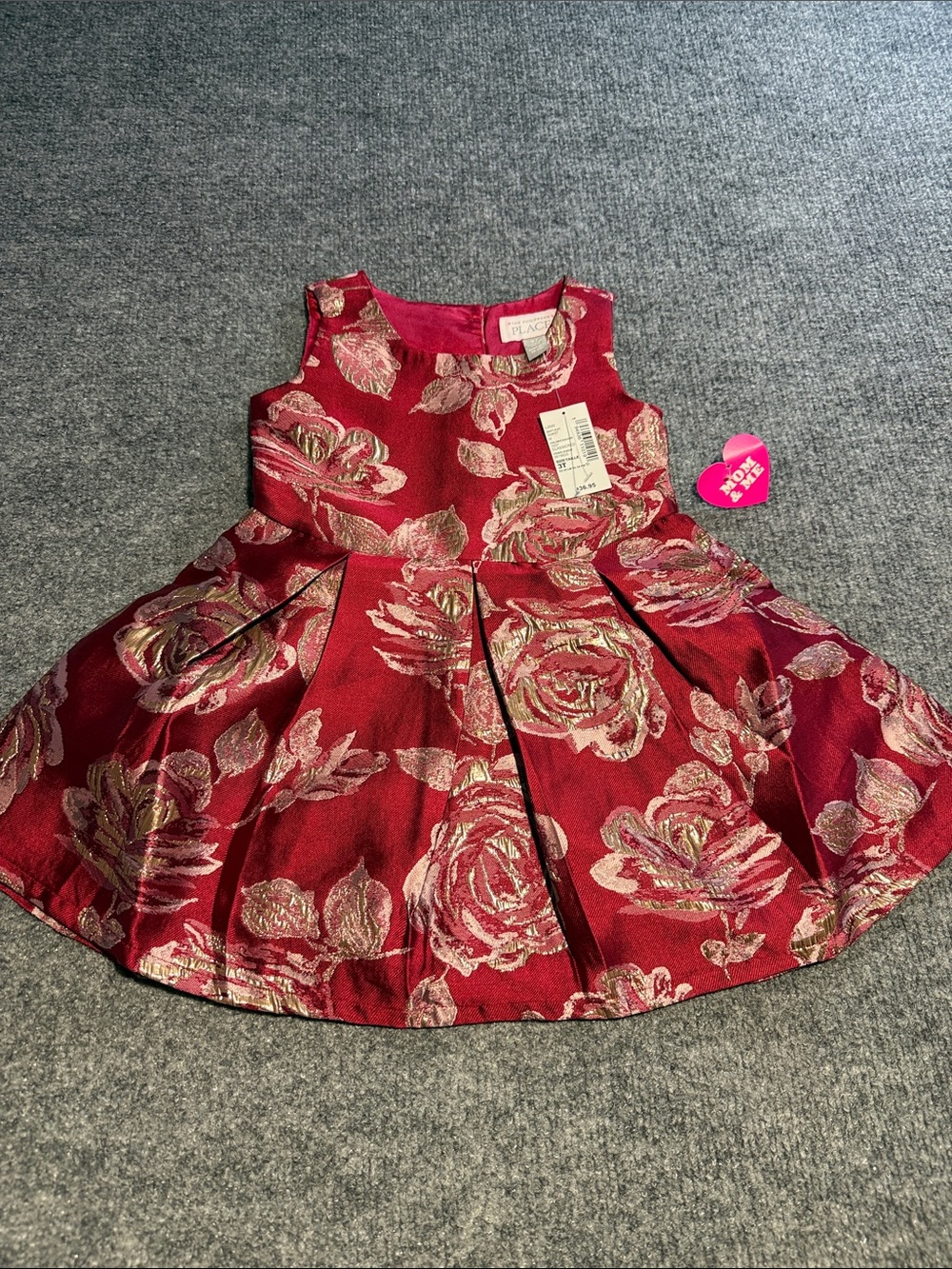 The Children's Place Red Floral Metallic Jacquard Dress